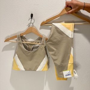 Pastel Workout Set Active Yellow Grey Bralette Leggings